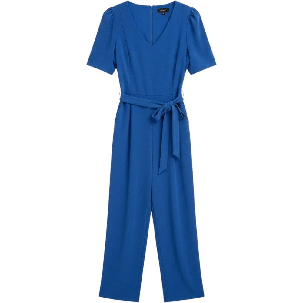 NEW DKNY Jumpsuit Womens 14 Royal Blue NWT V-Neck Tie Waist Short Sleeve